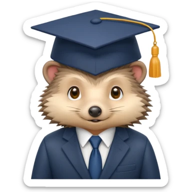 A hedgehog student dressed in a suit and wearing a square academic cap. sticker