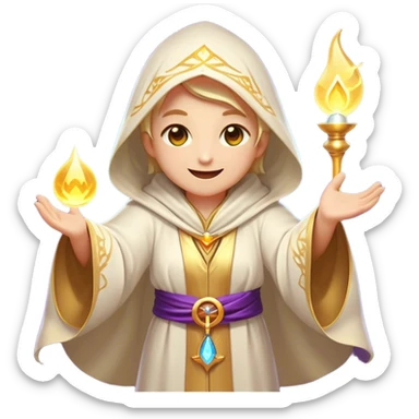 Clash of Clans aesthetic Cheerful Mage Portrait Emoji, With a bright, joyful expression and an aura of radiant magic, showcasing a stylish, robed figure with flowing garments and sparkling eyes in natural skin tone that convey boundless curiosity, Simplified yet expressive features, highly detailed, glowing with a soft, luminous mystical light, high shine, upbeat and wise, stylized with an air of fantastical wizardry, soft glowing outline, capturing the essence of a cheerful mage ready to cast spells of wonder on legendary quests! sticker