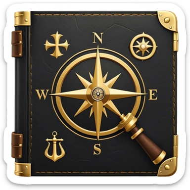 A black and gold book with an aged leather texture, embossed with an alchemical symbol, a compass, or a forging hammer, exuding wisdom, mastery, and the relentless pursuit of greatness. - book on mastery ... silhouette of a triangle  sticker