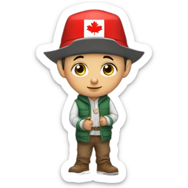 short algerian dwarf kid wearing canada hat fabricating islamic evidence sticker