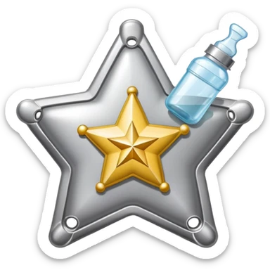 sheriff badge with star and baby feeding bottle in center sticker