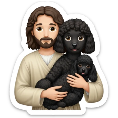 Jesus holding a black poodle  sticker