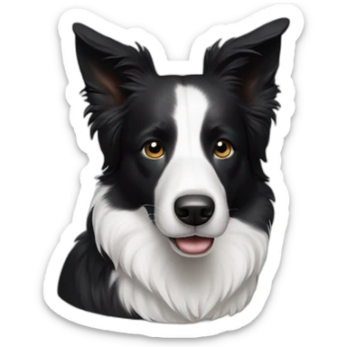 A black and white border collie with an skewed to the left white spot on his head sticker