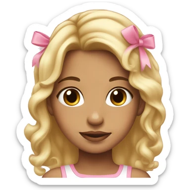 girl with light pink bows in hair. hair is blonde, pink and brown chunky highlights sticker