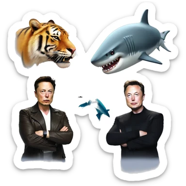 Elon musk fighting a shark and a tiger sticker