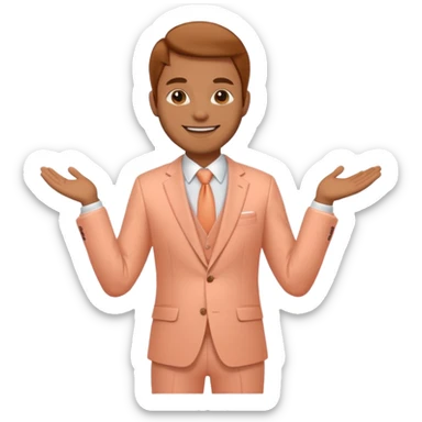 Excited pursed lip full body man emoji with a large peach where there waist would usually be sticker