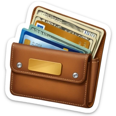 portefeuille marron avec pleins de billet et carte bancaire sticker