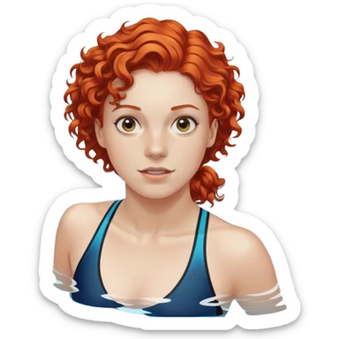 22-year-old white female athlete swimmer with curly red hair about to enter a pool sticker