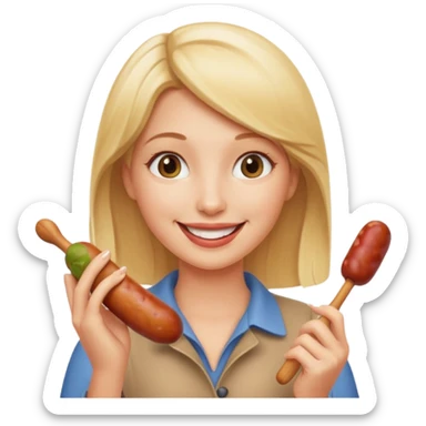 Naked blonde with both hands holding weiner sticker