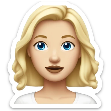 Blonde girl of medium length hair blue eyes plump lips light skin in a white T-shirt sticker