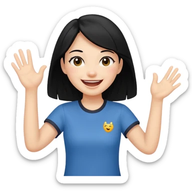 girl with black hair in short sleeves cheering going home sticker