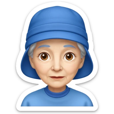 elderly woman with blue hat sticker