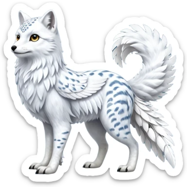 Realistic wild natural elegant pretty beautiful handsome shiny colorful furry 4-legged digitigrade beaky beaked arctic-fox-snowy-owl-snow-leopard-gryphon-griffin-albino-lion-fusion-hybrid-fursona-furry-animal-creature, full body, hyper-realism, long tufted tail sticker