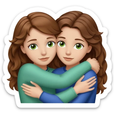 make me and my best friend togheter i have brown hair that falls on my shoulders and brown eyes and she has really long wavy light brown hair and green/blue eyes we are hugging or taking a selfie  sticker