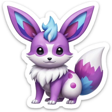 Shiny White with Violet and Indigo markings and nebula markings Eevee-Minccino-Zangoose-Pokémon-Digimon-Fakémon-fusion-hybrid-creature sticker