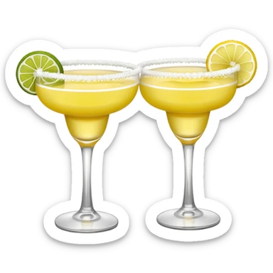 2 margarita cocktails. one is the classic margarita: yellowy with salt on the rim and a lemon. the other one is a spicy margarita: slightly more red color with a small red chili pepper instead of a lemon on the rim  sticker
