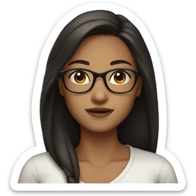 Beautiful girl black eyes very long dark brown hair and glasses  sticker