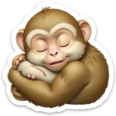 Meme-Worthy cute Sleeping Macaque Portrait Emoji, Head resting peacefully with a contented smile, showcasing soft, downy fur and eyes gently closed in serene slumber, Simplified yet comically adorable features, highly detailed, glowing with a soft, drowsy glow, high shine, relaxed and utterly lovable, stylized with an air of playful laziness, bright and heartwarming, soft glowing outline, capturing the essence of a sleeping macaque that feels destined to become the next viral icon of adorable rest! sticker