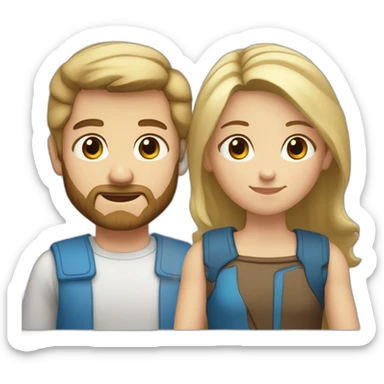 Couple consisting of a boy with blonde hair and blue eyes and beard and a girl with brown straight hair and brown eyes sticker