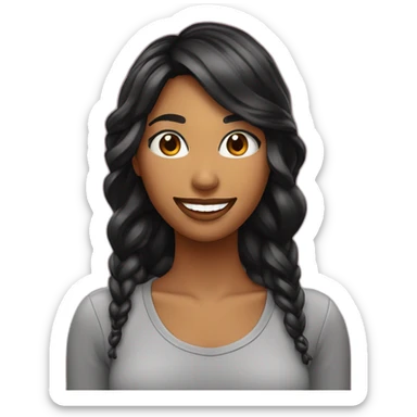 chica pelo largo negro liso con pecas sonrisa bonita y labios rojos sticker