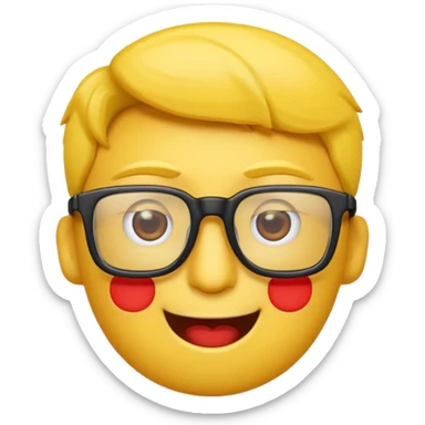 Créer un emoji nerd le perso doit être une tête basique d'emoji jaune avec une grosse paire de lunettes rectangulaires noires 3 boutons sur chaque joue et une dent qui dépasse  sticker