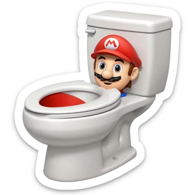 Mario's neck and head only sticking out of a white toilet sticker