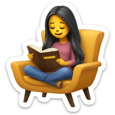 long hair girl reading a book in cozy chair  sticker