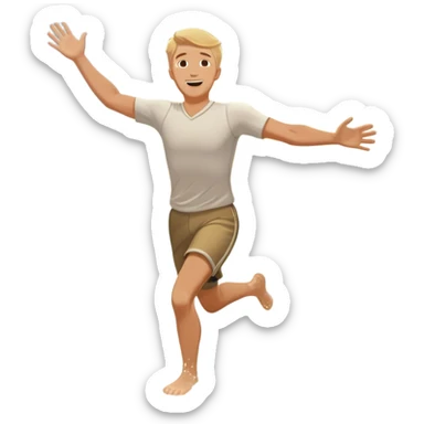 A white man running into the ocean with arms wide open, embracing the waves and the moment. The sun shines warmly, and the water sparkles, symbolizing the joy of creating fun and appreciating life’s simple moments. Their footprints in the sand fade as they fully immerse themselves in the present. sticker