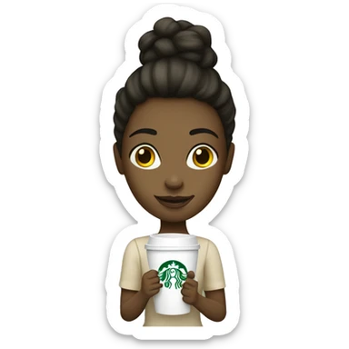 White Burnette girl holding a Starbucks coffee sticker