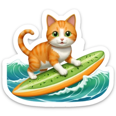 make me a cat thats surfing and eating a cucumber at the same time  sticker