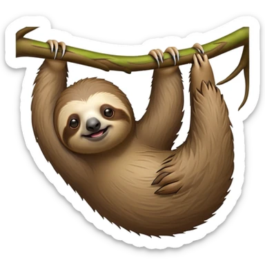 cinematic-sloth-realistic-full-body-hanging-emoji,-long-curved-claws-clinging-to-a-tree,-thick-shaggy-brown-fur-slightly-ruffled,-head-tilted-dramatically,-slow-blinking-eyes-filled-with-serene-wisdom,-simplified-yet-realistic-focused-features,-highly-detailed,-glowing-with-an-almost-sarcastic-glow sticker