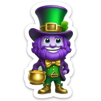 A mascot leprechaun green and purple cartoon character with a gold pot to my company ProsperOn sticker