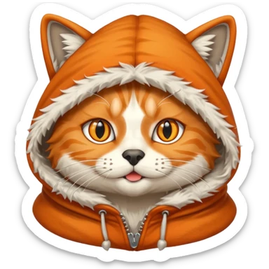 The emoji orange cat with a wolf's hood on its head
Lire this sticker