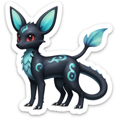 Nebulae Gothic Spooky Shiny Iridescent Umbreon-Salandit-Cubone-Duskull-Noibat-Fakémon-hybrid-creature (full body)  sticker