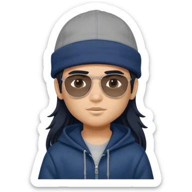 generate a fair pretty bratz boy wearing a dark blue cap with black sunglasses and a grey hoodie

hair black long sticker