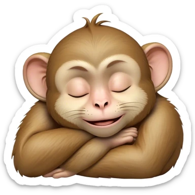 Meme-Worthy cute Sleeping Macaque Portrait Emoji, Head resting peacefully with a contented smile, showcasing soft, downy fur and eyes gently closed in serene slumber, Simplified yet comically adorable features, highly detailed, glowing with a soft, drowsy glow, high shine, relaxed and utterly lovable, stylized with an air of playful laziness, bright and heartwarming, soft glowing outline, capturing the essence of a sleeping macaque that feels destined to become the next viral icon of adorable rest! sticker