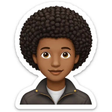 Une homme de 17 ans il a la peau noir foncé , des lèvres pulpeuses  . Il a un taper bouclé afro mais que au dessus car les cheveux ont un taper et des contours  sticker