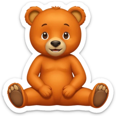 Create a orange friendly bear, make him look like from a kid cartoon and make him smile. Show his whole body. Make him look shy and cross his leg sticker
