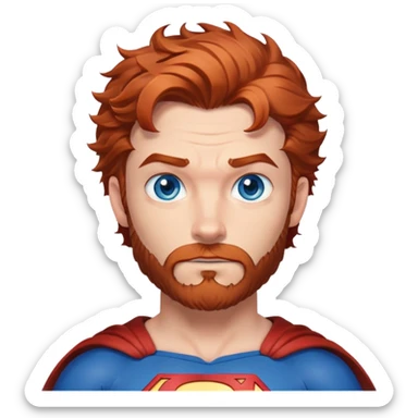 flying superman，3/4 body, blue eyes, Irish redish messy hair, trimmed facial hair sticker