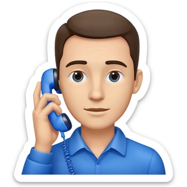 a man with a blue phone to his ear sticker