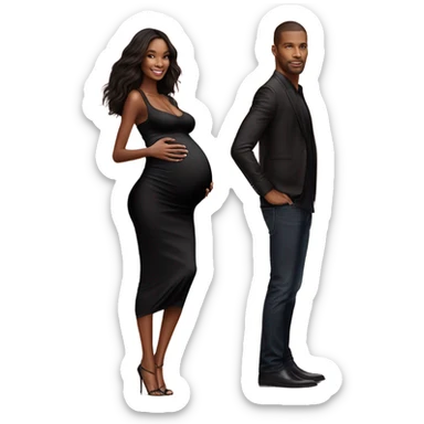 Realistic Photo of a Victoria secret model pregnant posing with a male model at her baby shower infront of a flower arch in blue sticker