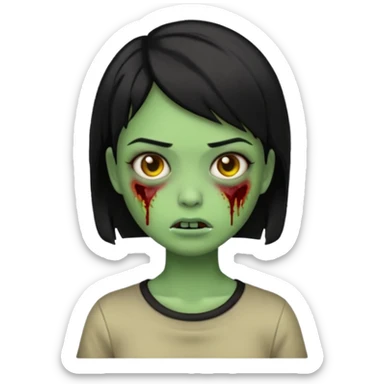 Emoji zombie girl verde com cabelo preto curto com uma expressão normal sticker