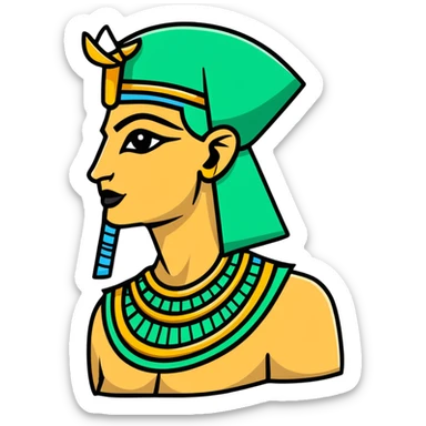 Strict ancient Egyptian style facial expression profile, hieroglyphic flat design, only white and deep green, rigid angular lines, no curves sticker