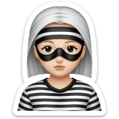 Thief with black eye type mask and black and white striped prison clothes sticker