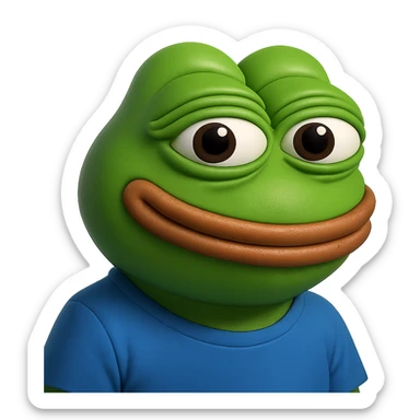 make a pepe in bright green smiling and looking straight at the camera in 3d style, good highlights and shadows, drop shadows sticker