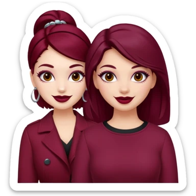 Boujy baddie best friends, fair skin, trendy heavy makeup, burgundy clothes sticker