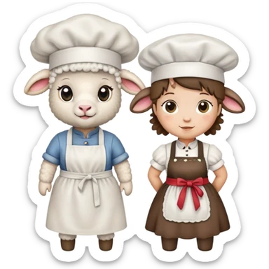 two lambs, one as a cook and one in a dirndl sticker