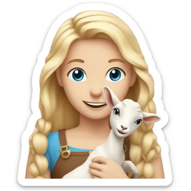 smiling girl with blonde hair blue eyes holding goat with horns sticker