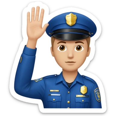 a white police man with one hand up telling the traffic to stop, hand a bit low sticker