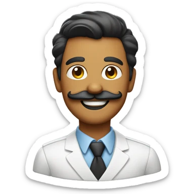 a stylized man with a prominent and well-groomed mustache, wearing a confident smile.  sticker